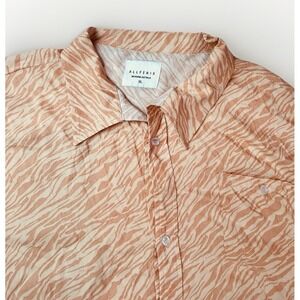 ALLFENIX Shirt Mens XL Orange Zebra Print Short Sleeve Button Up Collared Casual